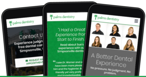 Preview of Palms Dentistry new website as shown on 3 different mobile devices.